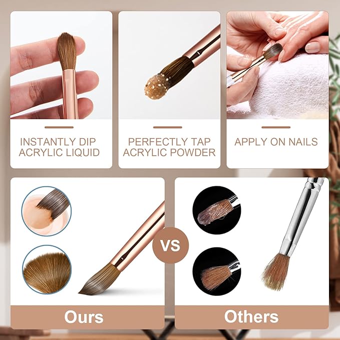 Acrylic Nail Brush Size #2,KEMEISI 100% Pure Kolinsky Nail Art Brushes Sturdy Handle Oval Shaped Acrylic Powder Nail Design Tools for Professional Manicure DIY Home Salon (Gold)