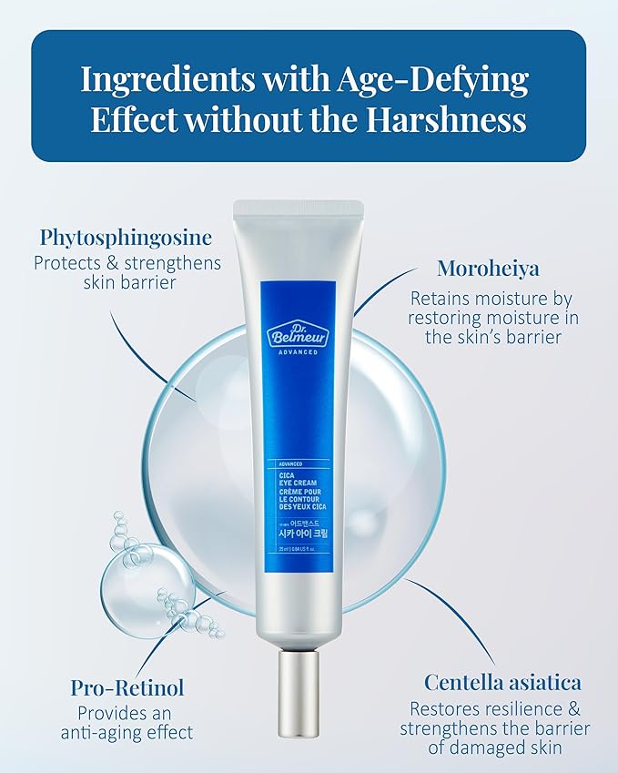 Advanced CICA Eye Cream (0.9fl oz) - Gentle Eye Care for Delicate Skin. Korean Skin Care by LG Beauty. Ceramide, Centella Asiatica, Pro-Retinol.