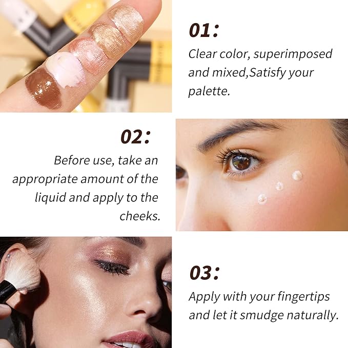 AKARY Liquid Highlighter Makeup for Face Body, Contour Foundation Illuminator Boom Stick, Highlighting Shade Longwear Shimmer Glow Makeup, Valentine's Day gift (01 Pearlescent White + Warm Brown)