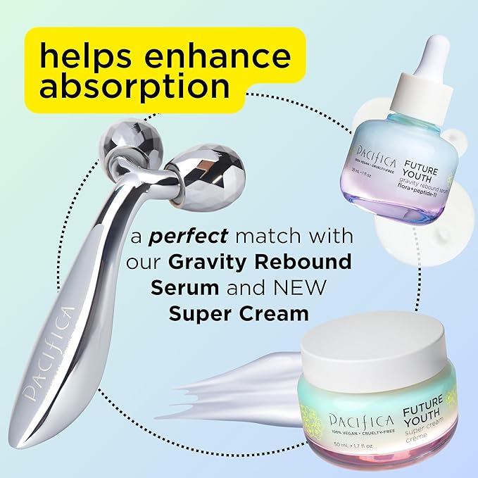 Pacifica Future Youth Stainless Steel Face Roller – Cooling Dual Gua Sha Facial Massager for Sculpting, Contouring & De-Puffing – Anti-Aging Skin Care Tool for Wrinkles & Fine Lines Lymphatic Drainage