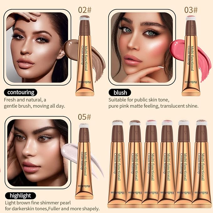 3PCS Liquid Contour Beauty Wand, Liquid Blush Highlighter Makeup Stick with Applicator, Cream Bronzer Stick Natural Matte Finish, Lightweight Blendable Cream Contour Highlighter Blush Wand