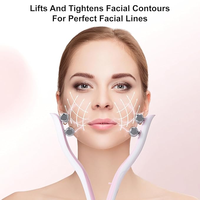 2025 Multi-Functional Face Lifting Device, V Roller Face Lift, Tightening, Skin Care, Double-Sided Roller Design, Type-C Fast Charging, Portable Beauty Device with 3 Adjustable Settings (White)