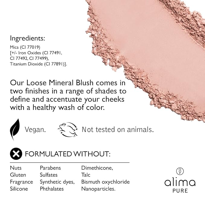 Alima Pure Loose Mineral Blush, Powder Blush Makeup, Cheek Tint Face Blushes with Satin Matte Finish, Pink Blush Makeup, Talc Free Blush, Natural Blush for cheeks Vegan Blush .15 oz/ 4.5 g
