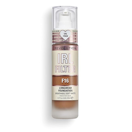 Revolution Beauty, IRL Filter Longwear Foundation, Soft & Breathable Formula, Medium to Full Coverage, Matte Finish, F16, 0.7 Fl. Oz