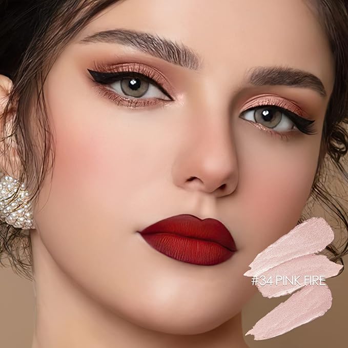 FOCALLURE Shimmer and Matte Cream Eyeshadow Stick,Smooth Brilliant Eye Brightener Pencil for Women,Long Lasting Waterproof Eye Shadow and Liners Makeup,PINK FIRE