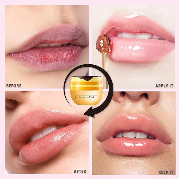 3 PCS Bee Lip Balm Honey Pot, Honey&Strawberry&Watermelon Lip Sleeping Mask Hydrating Prevention Dry and Cracked Lip Scrubs Exfoliator Lip Care, Overnight Lip Mask Reduces Lip Lines
