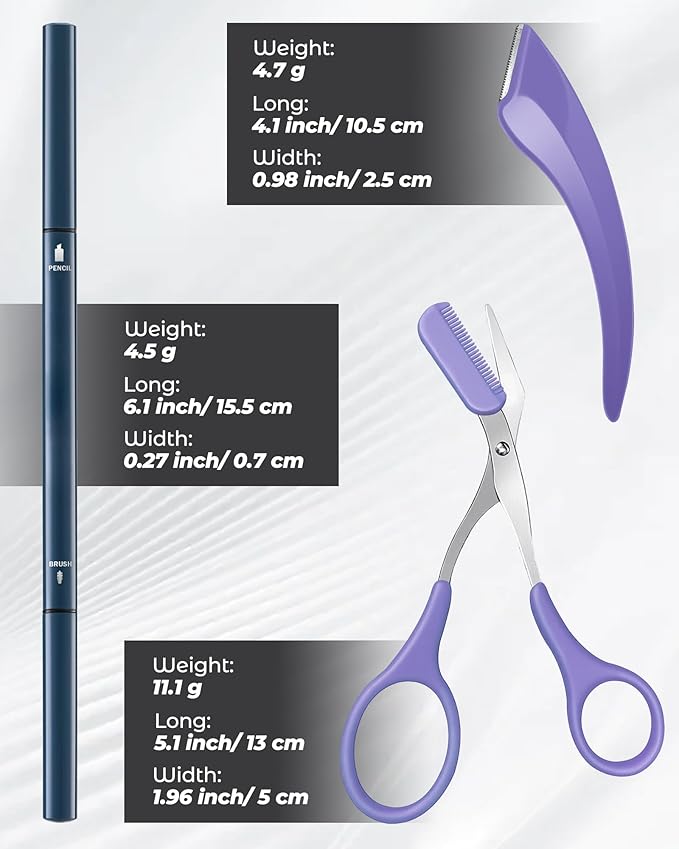 6Pcs Microblading Eyebrow Pencils Grey Waterproof Eye Brow Pencil w/Eye Brow Razor & Scissors Kit 0.5mm Ultra-Fine Tip Creates Hair-Like Strokes for Women Effortless Natural Brows