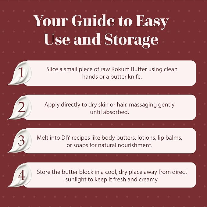 era of nature Kokum Butter Raw - 8 oz (1/2lb) – Natural Butter for Body Butters, Lotion Bars, Lip Balm, Soap Making – Blends Well with Shea or Cocoa Butter – For Stretch Marks, Scars, Pregnancy Care