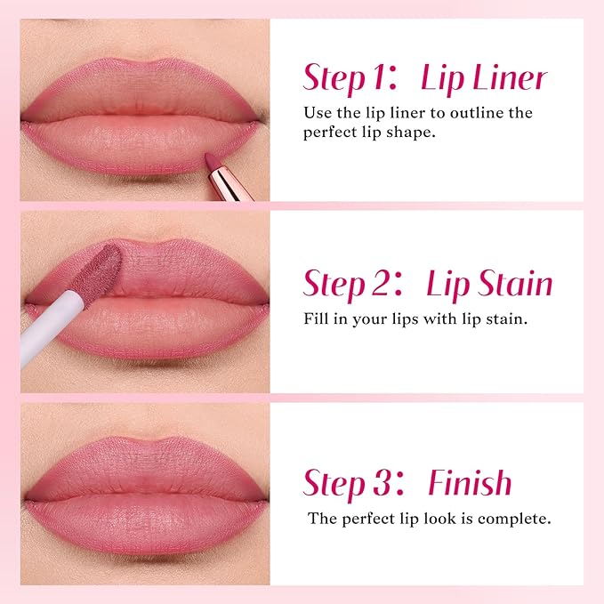2-IN-1 Lip Liner and Lip Stain, High Pigmented Long Lasting Velvet Lip Tint, Well-Defined Lipliner, Weightless Waterproof Not Animal Tested, Matte Finish Makeup