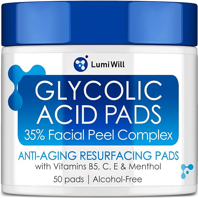 Glycolic Acid Pads - Exfoliating Pads with Glycolic Acid, Vitamins B5, C, E & Menthol - Peel Pads for Acne - Anti-Aging Glycolic Acid Resurfacing Pads for Fine Lines and Wrinkles - 50 Pads