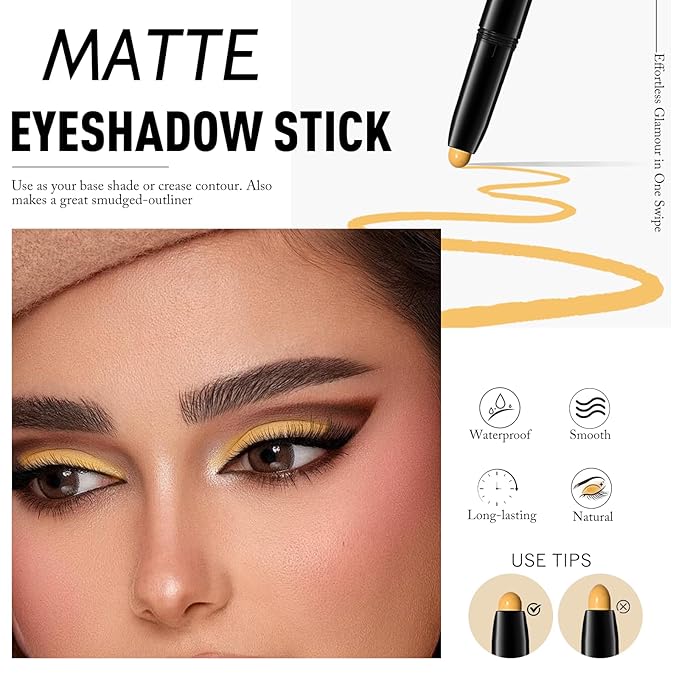 Eyeshadow Stick Matte Eye Shadow Pencil Cream to Powder Eye Brightener Crayon Long-Lasting Crease-Proof Neutral Eyeshadow Buildable Blendable High Pigmented Eye Liner Makeup for Women, 7 YELLOW