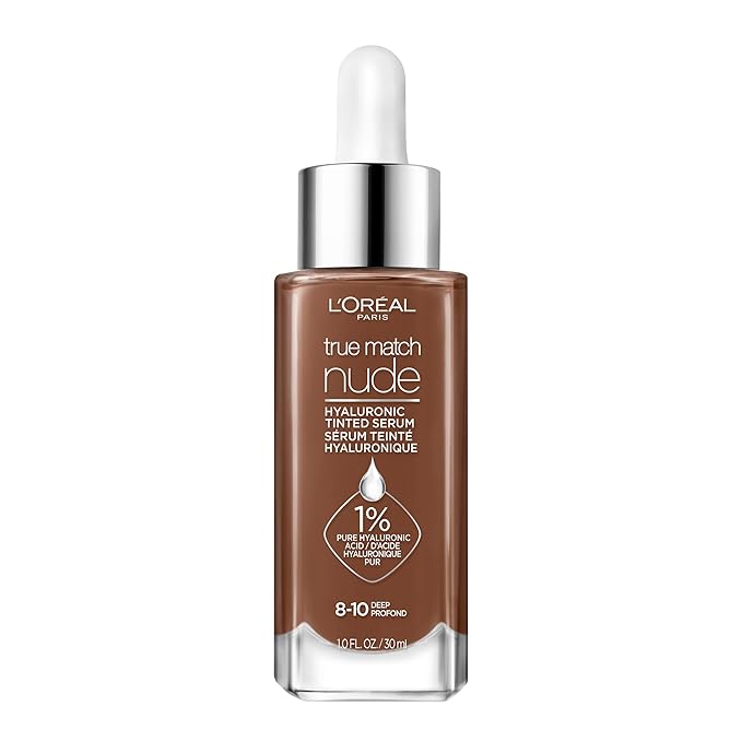 L'Oreal Paris True Match Nude Hyaluronic Tinted Serum Foundation with 1% Hyaluronic acid, Deep 8-10, 1 fl. oz.
