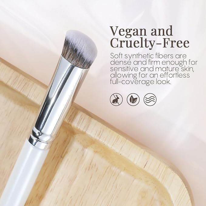 GLO&RAY Concealer Brush Under Eye - Makeup Brush Angled Flat Teardrop, Nose Contour for Powder Pro Concealing Blending for Liquid & Cream Cosmetic, Foundation Brushes Small With Dust Cover (White)