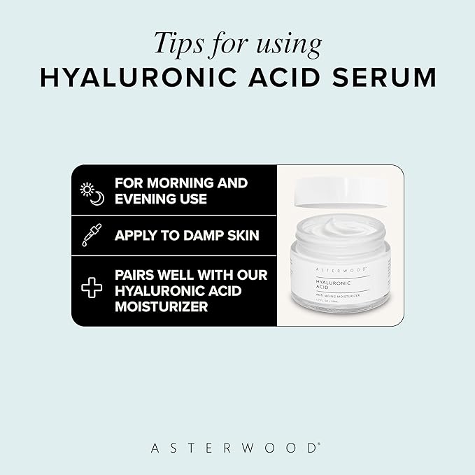 Asterwood Hyaluronic Acid Serum for Face - Plumping, Anti-Aging, Hydrating - Fragrance-Free - 8 Fl Oz