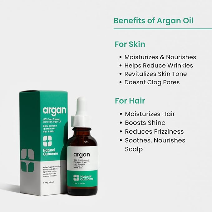 Argan Oil 100% Pure Moroccan Cold-Pressed Face, Body and Hair Lightweight Oil for Moisturizing, Hydrating & Skin Nourishment, 1 oz