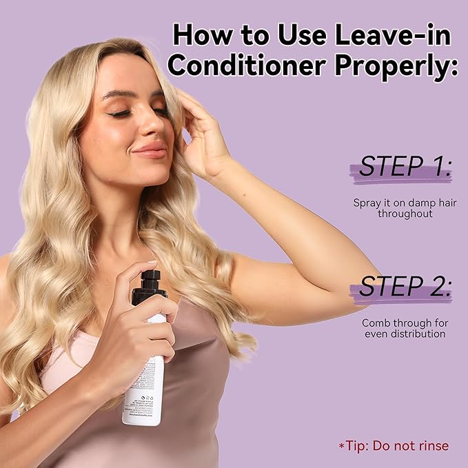 ALFHEIM Lavender Purple Leave-In Conditioner Spray Repairs Blonde & Gray Hair Strengthens Dry Damaged Strands Lightweight Non-Sticky Formula Paraben & Sulfate-Free for On-the-Go & Post-Color Care