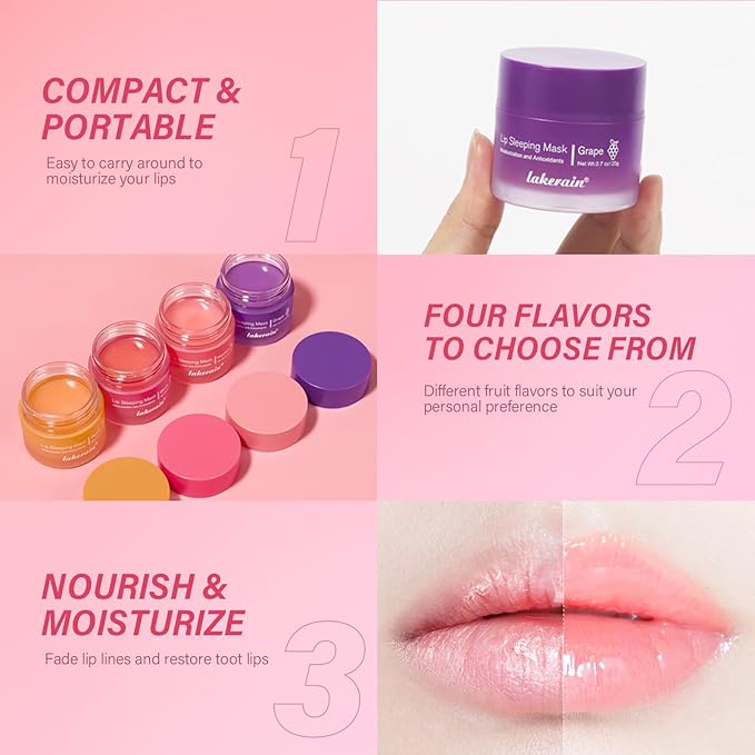 2Pcs Lip Glowy Balm and Lip Sleeping Mask Set, with 4 Flavor Options - Reduce Lip Lines, Enhance Lip Color, Hydrate & Plump Dry Chapped Lips Care (Berry)