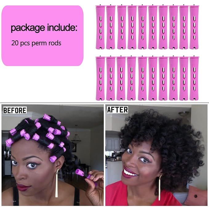 20pcs Women's Perm Rods Set for Natural Hair: 2 Sizes Cold Wave Hair Rollers for Curling and Styling All Hair Lengths - DIY Hairdressing Tools (Purple)