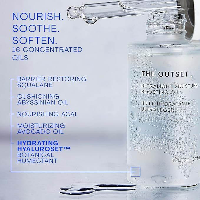 The Outset Ultralight Moisture Boosting Face Oil - Fragrance Free with Squalane - Non-clogging, Fast-Absorbing - Clean, Vegan, Gluten Free - All Skin Types, Sensitive Skin - 1 fl oz