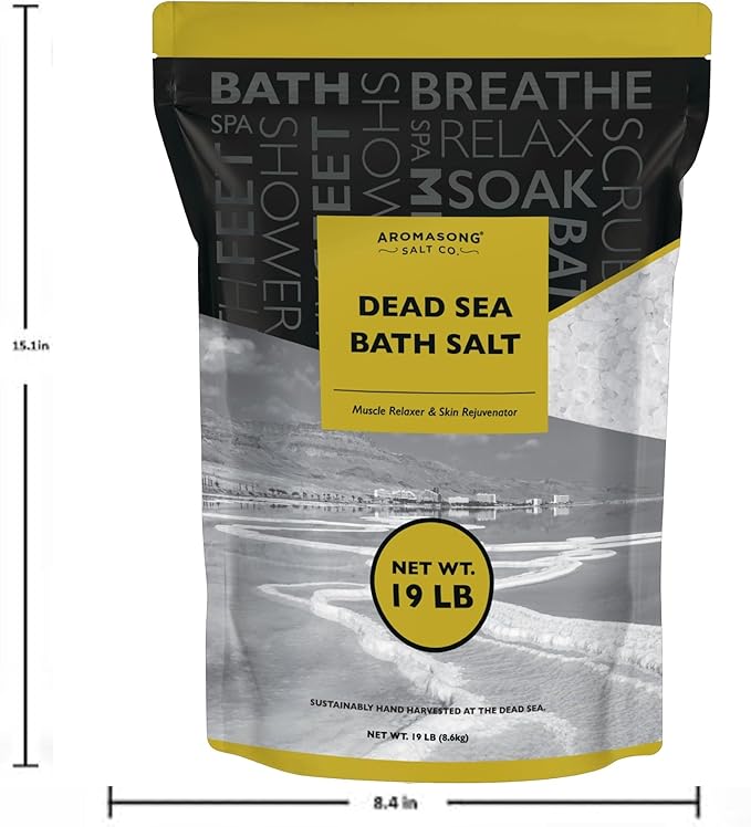 Aromasong Dead Sea Salt - Spa Bath Salt - 19 Lbs Fine Grain Bulk - 100% Pure - Better Absorbing Than Epsom Salt - Soak for Women & Men for Skin Issues and to Relax Tired Muscles - Resealable Pack.