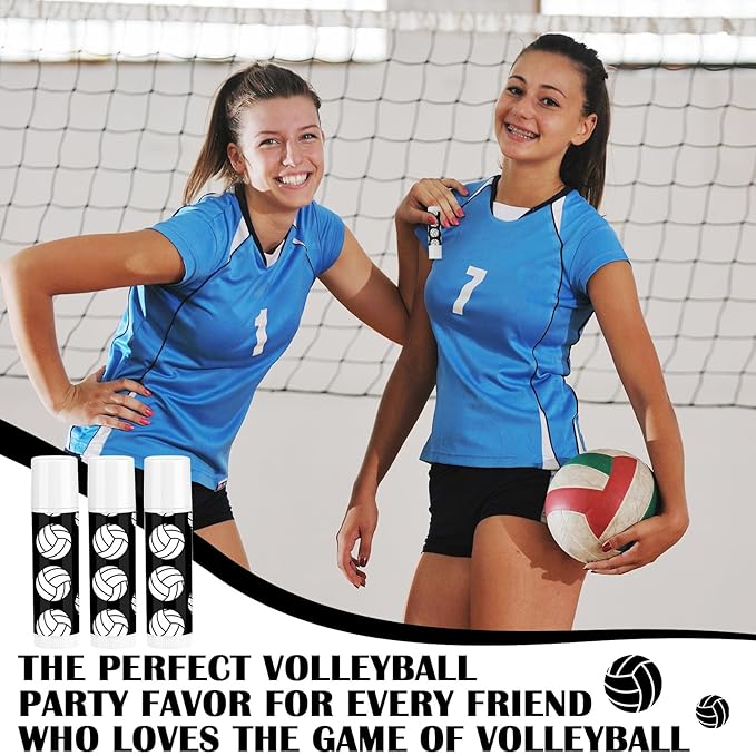 24 Pcs Volleyball Lip Balm Volleyball Team Gifts Volleyball Party Favors Volleyball Lip Balm Gift for Volleyball Team Volleyball Party Guest Supplies (Black)
