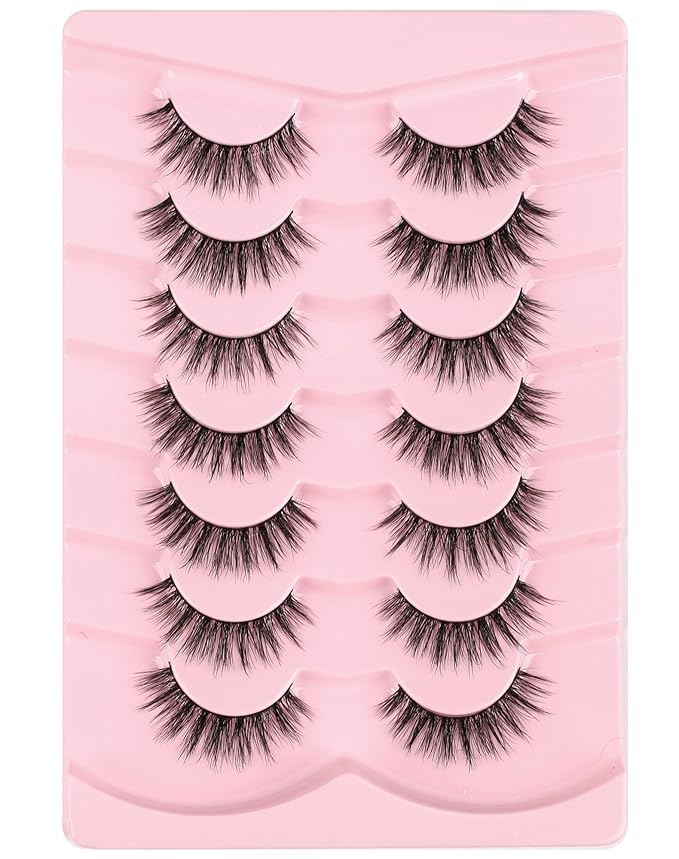 Wispy Mink Lashes Fluffy Lashes Natural Look C Curl False Eyelashes Natural Fake Lashes Wispies Eyelashes Short Eye Lashes Pack 7 Pairs