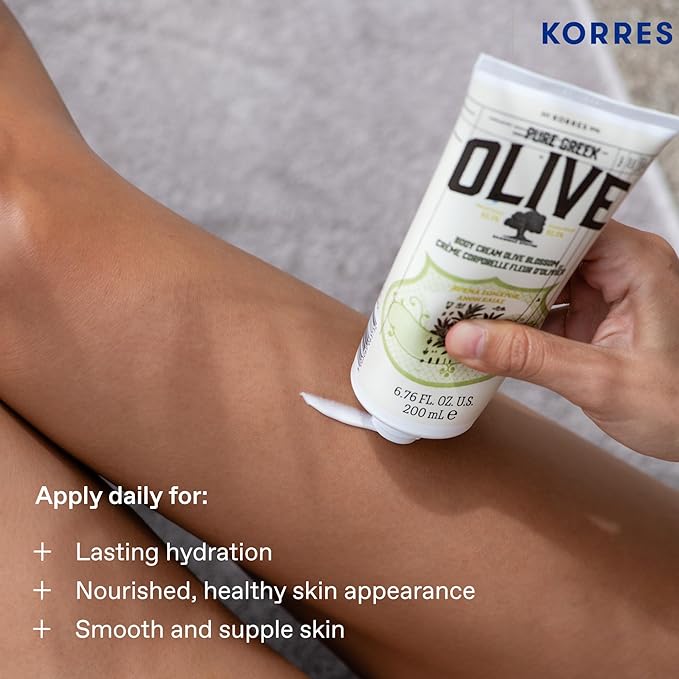 KORRES Olive Body Lotion for Dry Skin Moisturizer Cream with Vitamin E, Aloe and Pure Greek Olive Oil for Body Care, Hydrating & Nourishing for Smooth, Supple Skin,