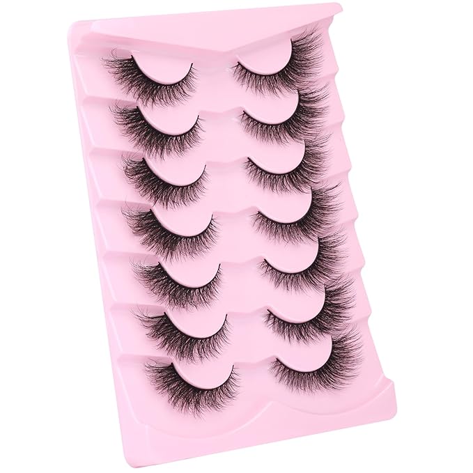 False Lashes Natural Look Faux Mink Eyelashes Wispy Fox Eye Lashes That Look Like Extensions 3D Mink Lashes Natural Strip Lashes Pack 7 Pairs