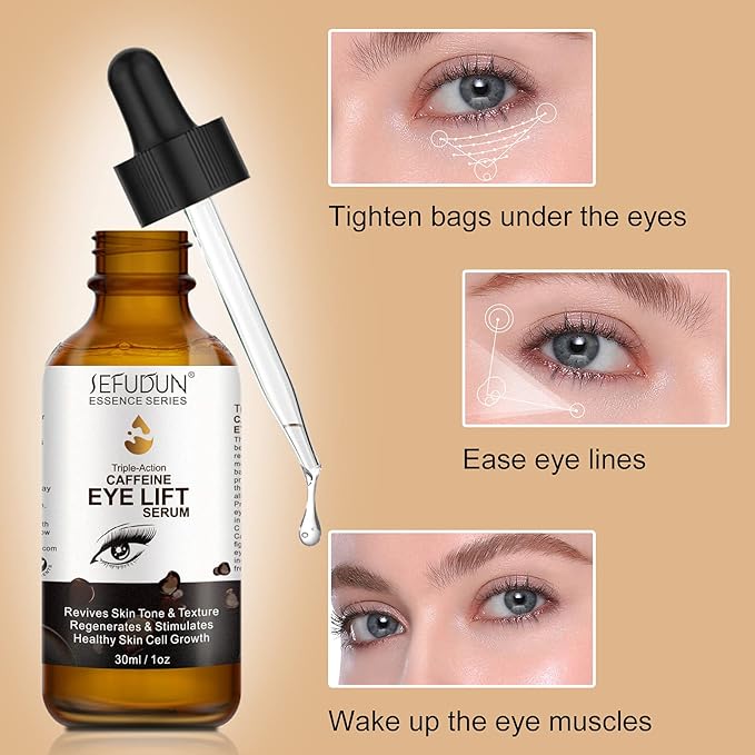 Caffeine Eye Serum, Eye Lift Serum with Vitamin C, Hyaluronic Acid, Collagen - Reduces Puffiness, Dark Circles, Under Eye Bags 1 oz / 30 ml
