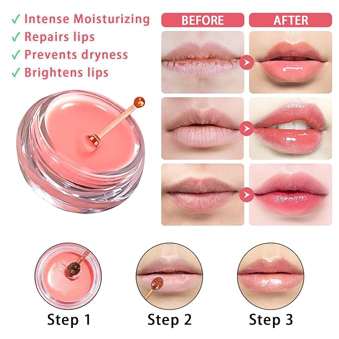 3 PCS Bee Lip Balm Honey Pot, Watermelon & Cherry & Strawberry Lip Mask Overnight Propolis Moisturizing Lip Balm Hydrating Prevention Dry and Crack Lip Scrubs Exfoliator Lip Wrinkle Care (Set C)