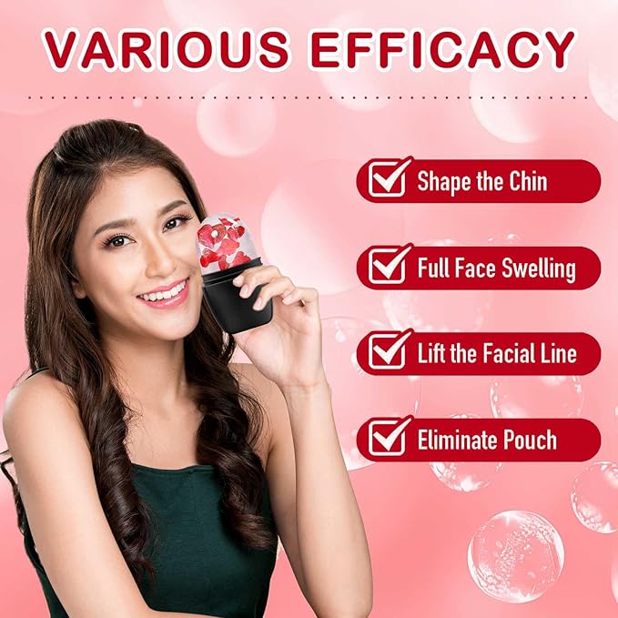 XHJRI Ice Face Roller Massager,Ice Cube Roller for Face, Eyes and Neck Naturally Conditioning and Skin Care,De-Puff Eye Bags,Reduce Migraine Pain,Reusable Massage Silicone Ice Mold (New Black White)