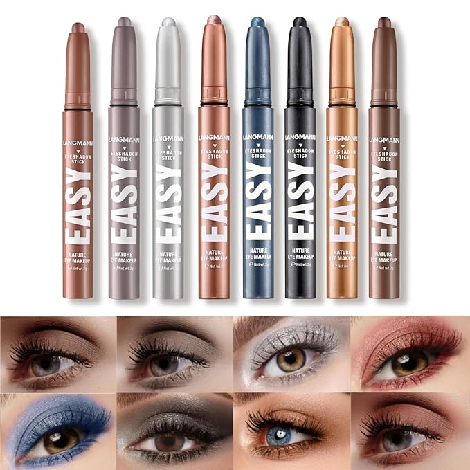 Jolilab Eyeshadow Stick Set, 8 Colors Matte Professional Bright-Colored Contouring and Highlight Eyeshadow Stick, Cream Waterproof Long Lasting High Pigmented Eye Shadow. (8, Set F)