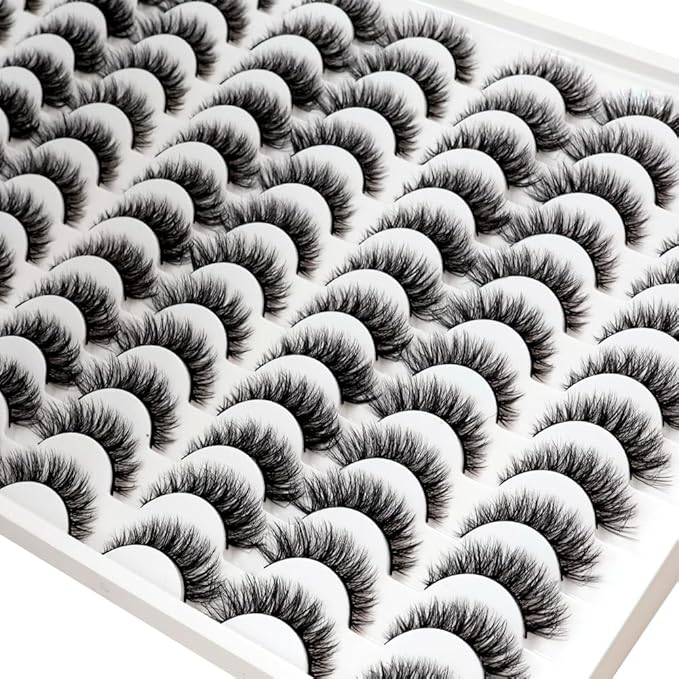 False Eyelashes 48 Pairs Faux Mink Lashes 14mm Wispy Lashes 3D Fluffy Cat Eye Lashes Pack Bulk Wholesale Strip Lashes(style 48-045)