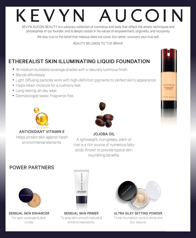 Kevyn Aucoin The Etherealist Skin Illuminating Foundation, EF 10 (Medium) shade: Comfortable, shine-free, smooth, moisturize. Medium to full coverage. Makeup artist go to. Even, bright & natural look