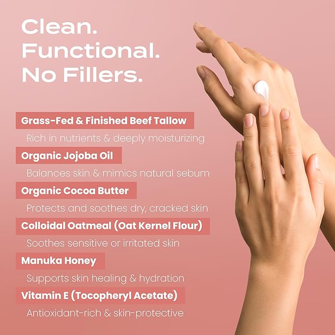 Body Restore Grass Fed Whipped Beef Tallow for Skin, Face, Body, Dry Skin - with Manuka Honey, Jojoba Oil, Birthday Gifts for Women, Men, Travel Essentials, Self Care - Citrus