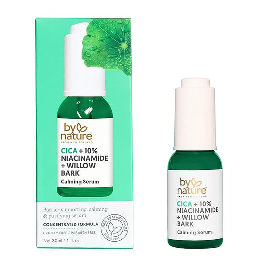 By Nature Calming Face Serum - Cica+10% Niacinamide+Willow Bark - Purifying Facial Serum with Cica Plant Extract & Texture Enhancing Niacinamide - Skincare from New Zealand - 1 fl. Oz