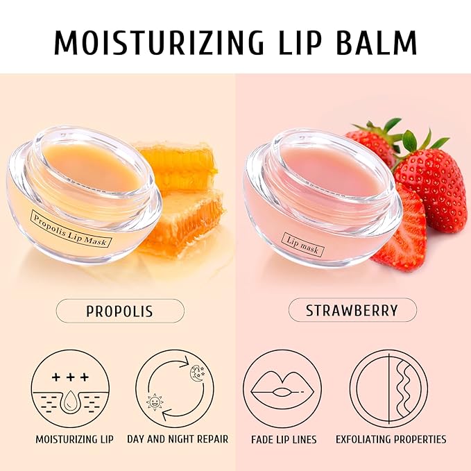 4Pcs Honey Strawberry Lip Balm Honey Pot, Strawberry Lip Sleeping Mask, Overnight Lip Sleeping Mask, Honey Balm Lip Balm Pot, Honey Lip Mask Nourish Lip Scrubs Exfoliator Honey/Strawberry