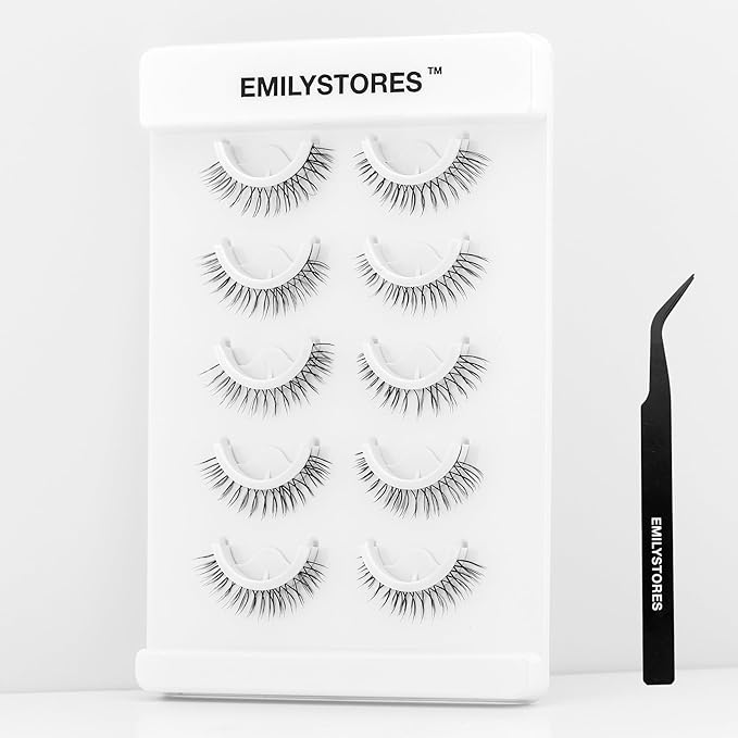 False Eyelashes, 5 Pairs Wispy Light Pre-Glued Self Adhesive Lashes with Applicator (DLP02)