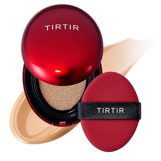 TIRTIR Mask Fit Red Cushion Foundation | Full coverage, Weightless, Skin fit, Satin Glow Finish, Korean Makeup, beauty, Tattoo cover up, Buildable (#27C Cool Beige, 0.63 Fl Oz)