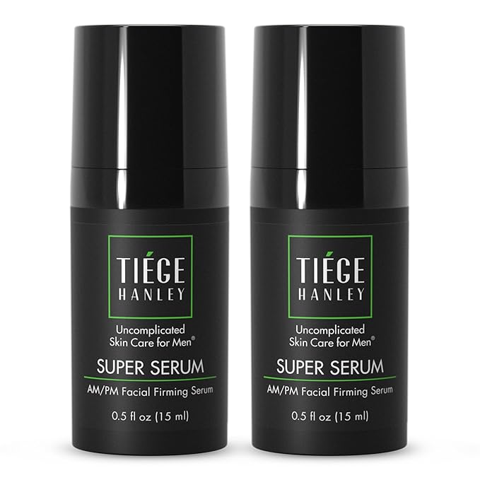 Tiege Hanley Anti-Aging Face Serum, SUPER SERUM (2-Pack) - Skin Tightening Facial Serum for Men - Mens Serum For Face with Sodium Hyaluronate & Retinyl Palmitate for Smoother & Tighter Skin, 0.5 Fl Oz
