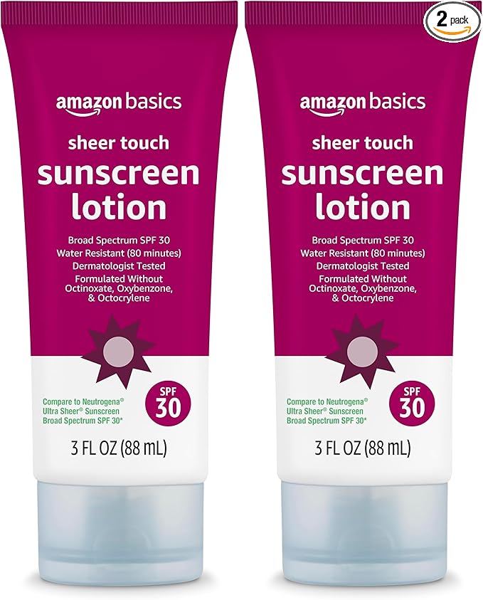 Amazon Brand - Solimo Sheer Face Sunscreen SPF 30, No Octinoxate & Oxybenzone, Unscented, 3 fl oz (Pack of 2)