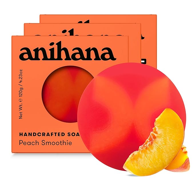 ANIHANA Handcrafted Soap 3 Pack with Coconut Oil, Gentle Cleansing Paraben Free Cruelty Free Refreshing Peach Smoothie Scent 4.23 oz each