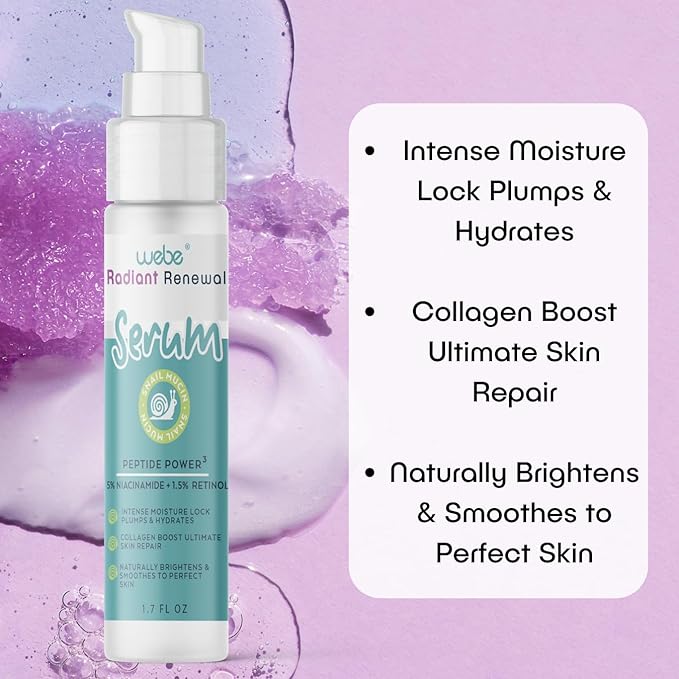 WEBE Naturals Snail Mucin Retinol 1.5% Radiant Renewal Serum | Niacinamide 5%, Vitamin C, Peptide Booster, Hyaluronic Acid & Zinc PCA | Anti-Aging Plumping Intense Moisture Lock, Glowing Smooth Skin