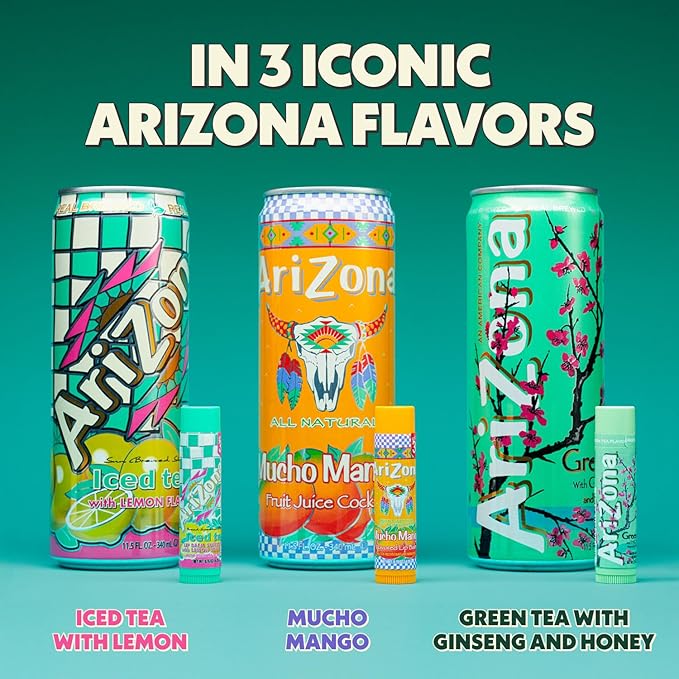 AriZona Iced Tea SPF 30 Lip Balms 3-Pack by Vacation Sunscreen, Hydrating Lip Sunscreen Chapstick, Water Resistant Vegan Sunscreen Lip Balm, 3 Iconic Flavors, Limited Edition SPF Chapstick (Pack of 3)