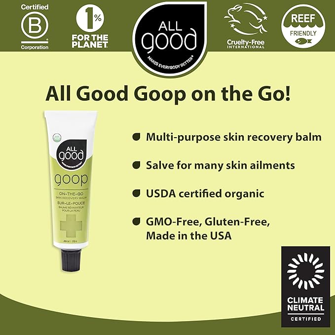 All Good Goop on the Go - Chafing Cream, Dry Skin Salve, Cracking Lip Moisturizer - Soothes, Hydrates & Calms - Travel Size Recovery Balm 1oz