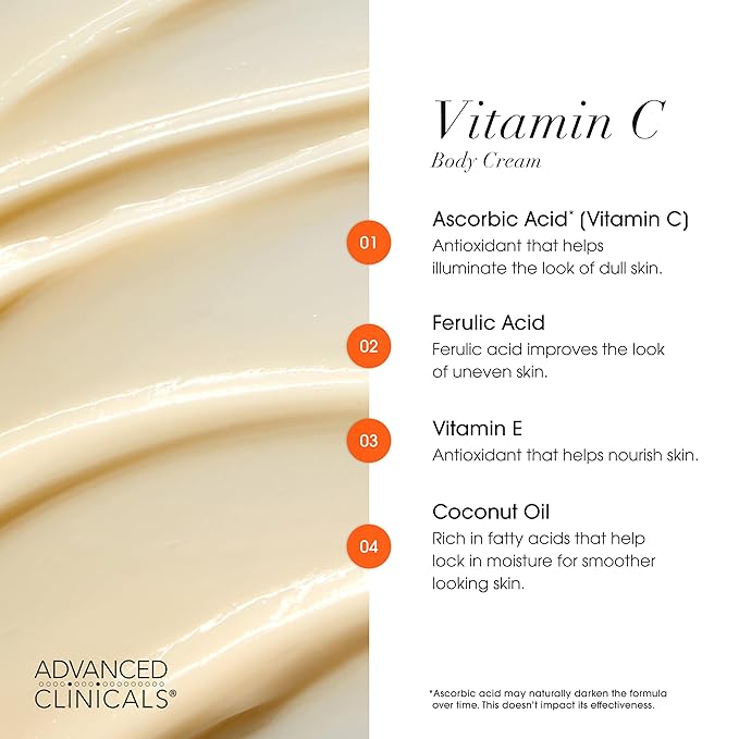 Advanced Clinicals Vitamin C Cream Face & Body Lotion Moisturizer | Anti Aging Skin Care Firming & Brightening Cream For Body, Face, Uneven Skin Tone, Wrinkles, & Sun Damaged Dry Skin, 16 Oz
