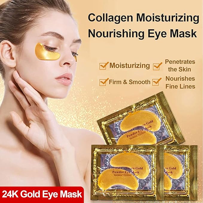 30 Pairs Lip Masks & 24K Gold Gel Eye Masks, Under Eye Collagen Patches and Crystal Gel Lip Masks Collagen Under Eye Mask for Dark Circles Puffiness and Wrinkles
