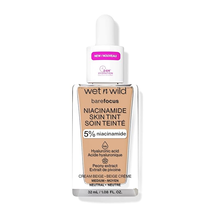 wet n wild Bare Focus Skin Tint, 5% Niacinamide Enriched, Buildable Sheer Lightweight Coverage, Natural Radiant Finish, Hyaluronic & Vitamin Hydration Boost, Cruelty-Free & Vegan - Cream Beige