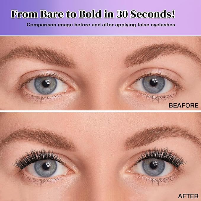 Wispy False Eyelashes Kit With Bond, Seal and Tweezer, 7 Pairs Natural Look Fake Cat Eye Lashes Strips Thin Band Extensions Waterproof Easy Eyelashes for Beginners RQ45