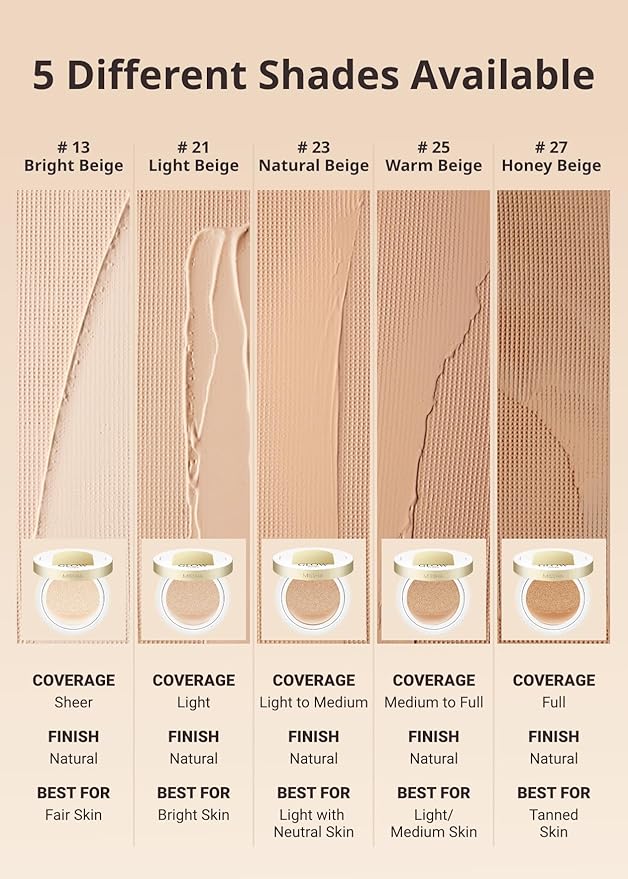 MISSHA Glow Cushion No.21 Light Beige for Bright Skin Radiant & Moisturizing Skin with Buildable Coverage